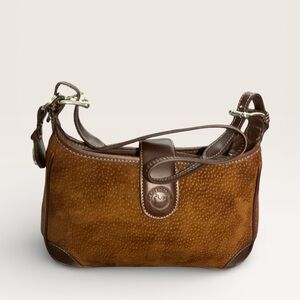 Rare Vintage Los Robles Polo Time Brown Suede and Leather Crossbody Bag